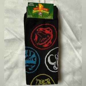 Mighty Morphin Power Rangers Crew Socks 1 Pair Shoe Size 6-12 Nostalgia TV Show
